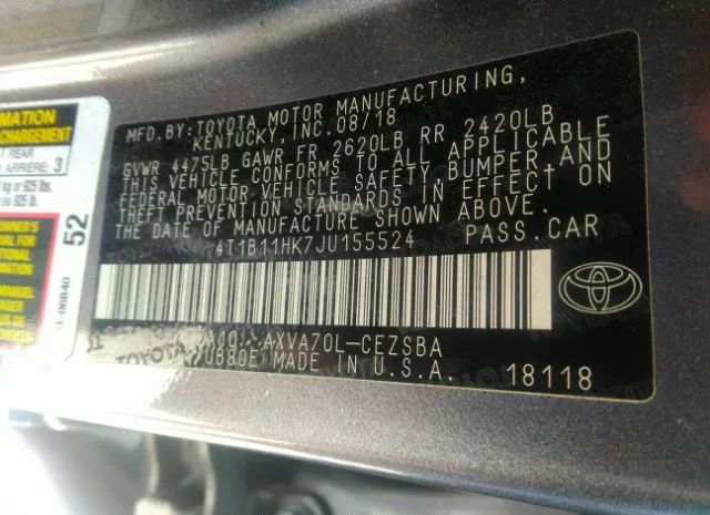 Photo 8 VIN: 4T1B11HK7JU155524 - TOYOTA CAMRY 