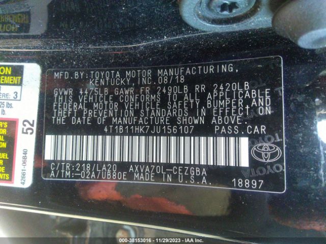 Photo 8 VIN: 4T1B11HK7JU156107 - TOYOTA CAMRY 