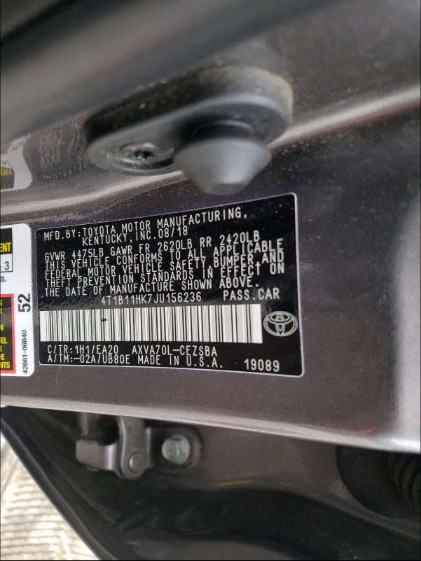 Photo 9 VIN: 4T1B11HK7JU156236 - TOYOTA CAMRY L 