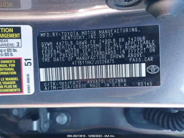 Photo 8 VIN: 4T1B11HK7JU526875 - TOYOTA CAMRY 