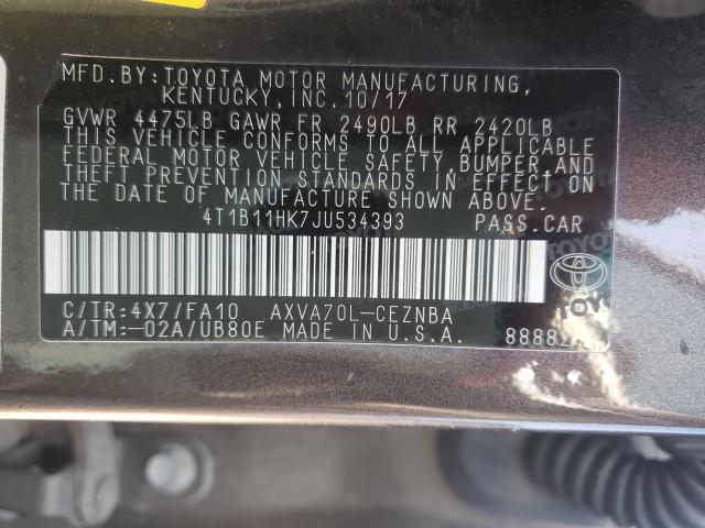 Photo 9 VIN: 4T1B11HK7JU534393 - TOYOTA CAMRY L 