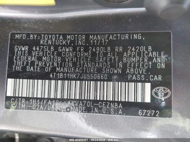 Photo 8 VIN: 4T1B11HK7JU550660 - TOYOTA CAMRY 