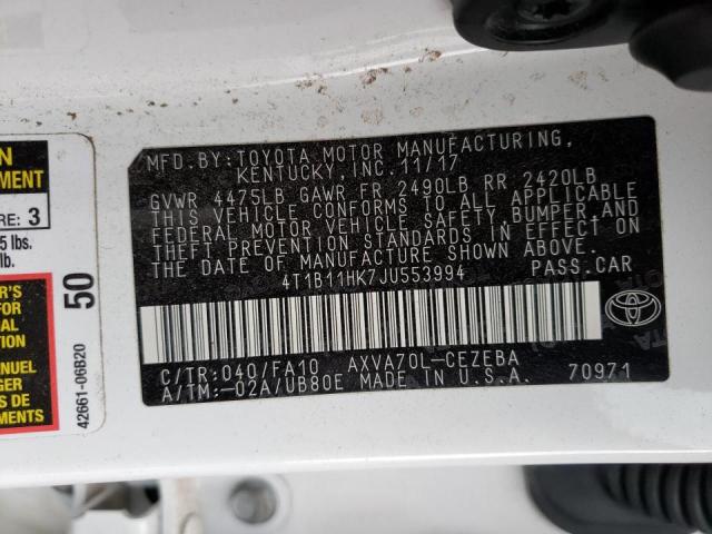 Photo 9 VIN: 4T1B11HK7JU553994 - TOYOTA CAMRY L 