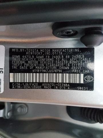 Photo 11 VIN: 4T1B11HK7JU578796 - TOYOTA CAMRY L 