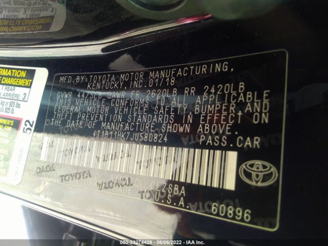 Photo 8 VIN: 4T1B11HK7JU580824 - TOYOTA CAMRY 