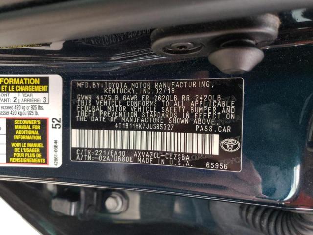 Photo 9 VIN: 4T1B11HK7JU585327 - TOYOTA CAMRY L 