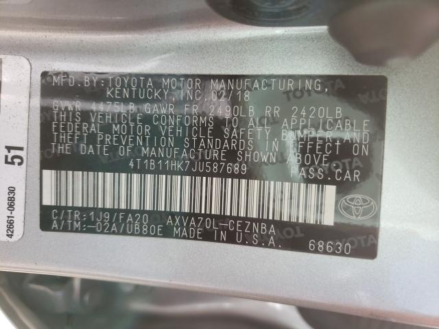 Photo 9 VIN: 4T1B11HK7JU587689 - TOYOTA CAMRY L 