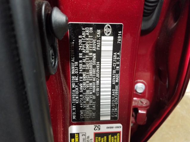 Photo 9 VIN: 4T1B11HK7JU594934 - TOYOTA CAMRY L 