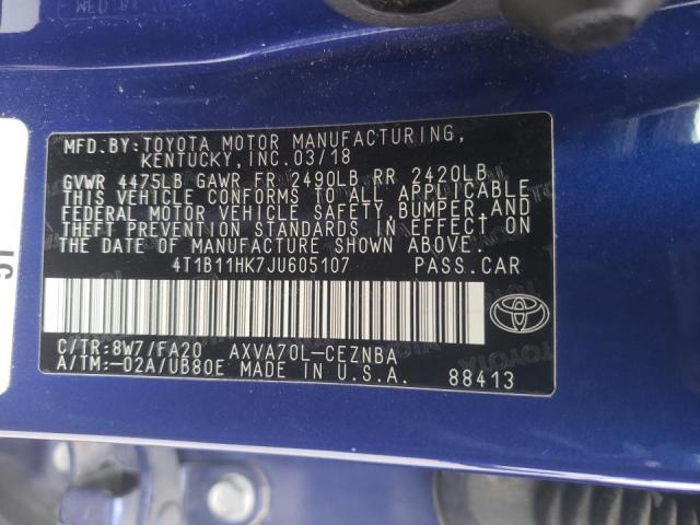 Photo 12 VIN: 4T1B11HK7JU605107 - TOYOTA CAMRY L 