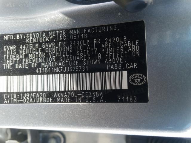 Photo 9 VIN: 4T1B11HK7JU625731 - TOYOTA CAMRY L 