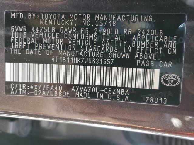 Photo 11 VIN: 4T1B11HK7JU631657 - TOYOTA CAMRY L 