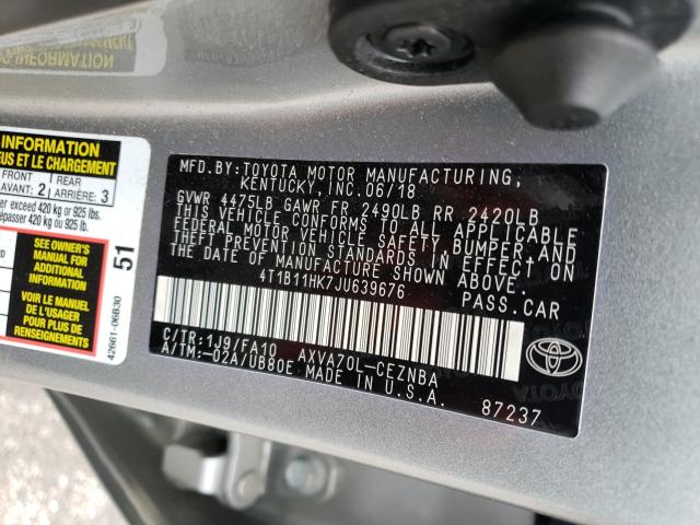 Photo 9 VIN: 4T1B11HK7JU639676 - TOYOTA CAMRY L 