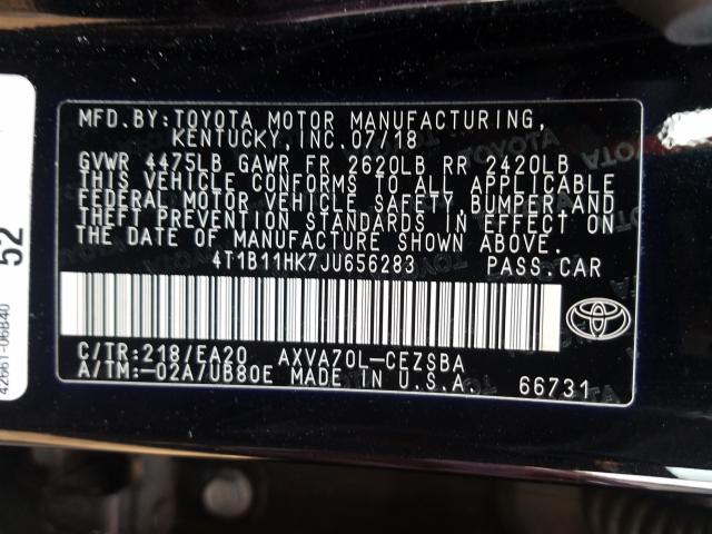 Photo 9 VIN: 4T1B11HK7JU656283 - TOYOTA CAMRY L 