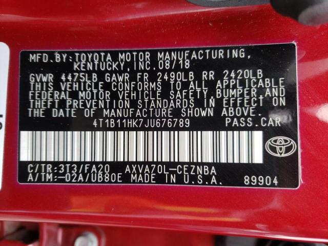 Photo 9 VIN: 4T1B11HK7JU676789 - TOYOTA CAMRY L 