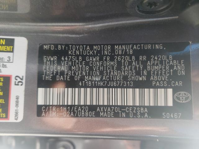 Photo 9 VIN: 4T1B11HK7JU677313 - TOYOTA CAMRY L 