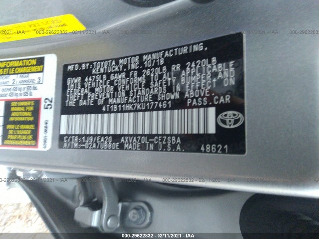 Photo 8 VIN: 4T1B11HK7KU177461 - TOYOTA CAMRY 