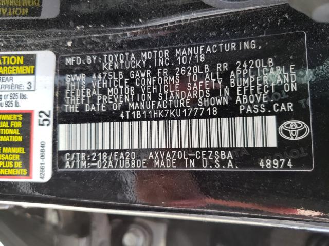 Photo 9 VIN: 4T1B11HK7KU177718 - TOYOTA CAMRY L 