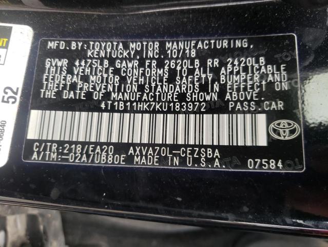 Photo 9 VIN: 4T1B11HK7KU183972 - TOYOTA CAMRY L 