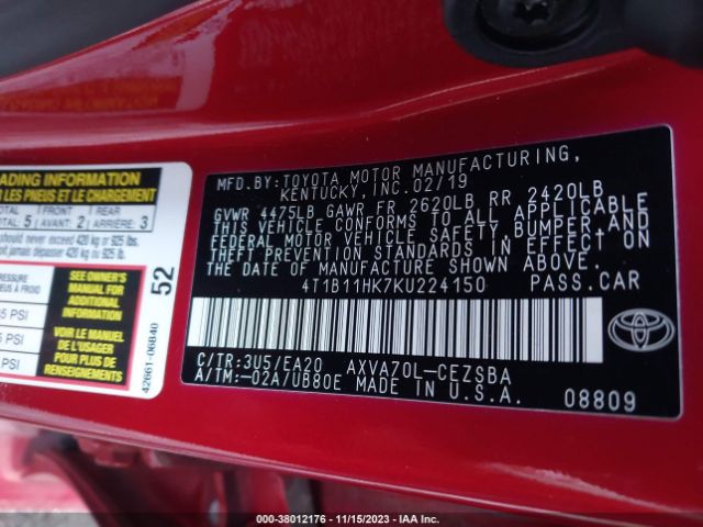 Photo 8 VIN: 4T1B11HK7KU224150 - TOYOTA CAMRY 