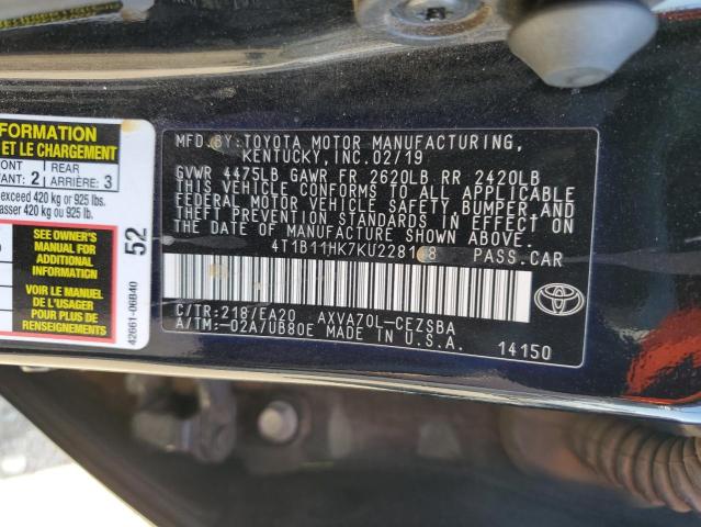 Photo 11 VIN: 4T1B11HK7KU228148 - TOYOTA CAMRY L 