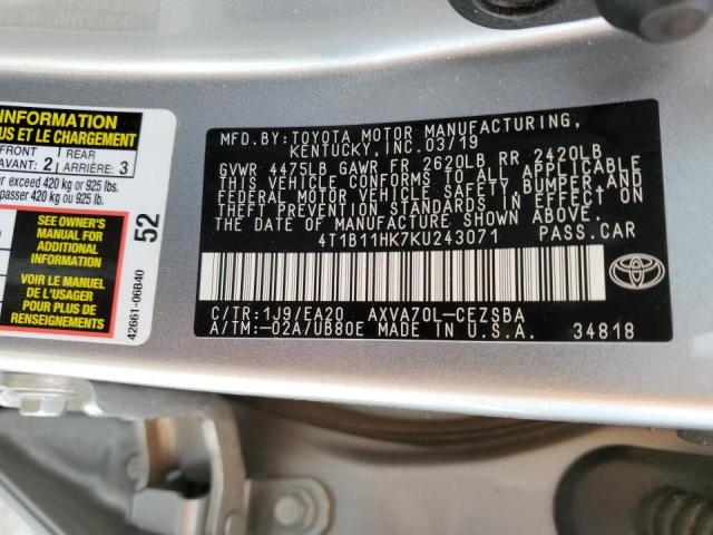 Photo 11 VIN: 4T1B11HK7KU243071 - TOYOTA CAMRY L 