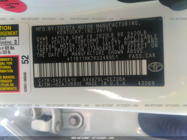 Photo 8 VIN: 4T1B11HK7KU248951 - TOYOTA CAMRY 