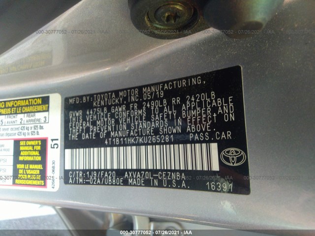 Photo 8 VIN: 4T1B11HK7KU265281 - TOYOTA CAMRY 