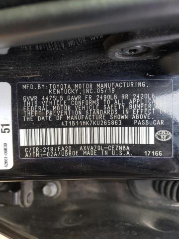 Photo 9 VIN: 4T1B11HK7KU265863 - TOYOTA CAMRY L 