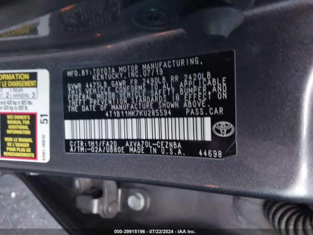 Photo 8 VIN: 4T1B11HK7KU285594 - TOYOTA CAMRY 