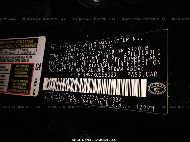 Photo 8 VIN: 4T1B11HK7KU298023 - TOYOTA CAMRY 