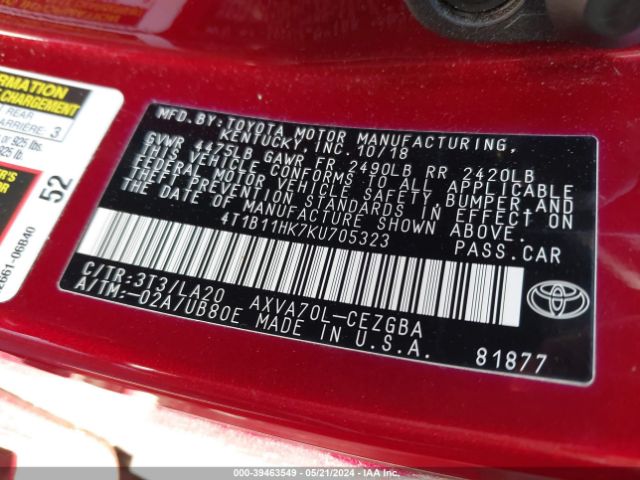 Photo 8 VIN: 4T1B11HK7KU705323 - TOYOTA CAMRY 