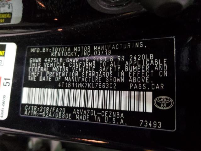 Photo 9 VIN: 4T1B11HK7KU766302 - TOYOTA CAMRY L 