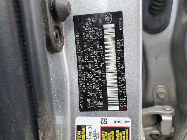 Photo 11 VIN: 4T1B11HK7KU777736 - TOYOTA CAMRY 