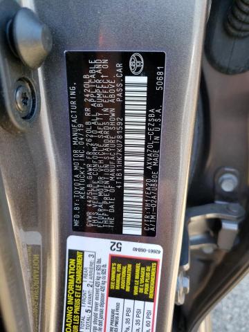 Photo 9 VIN: 4T1B11HK7KU781592 - TOYOTA CAMRY L 