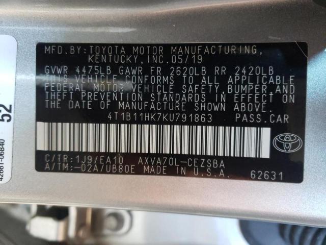 Photo 9 VIN: 4T1B11HK7KU791863 - TOYOTA CAMRY L 