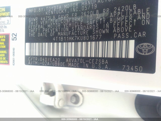 Photo 8 VIN: 4T1B11HK7KU801677 - TOYOTA CAMRY 