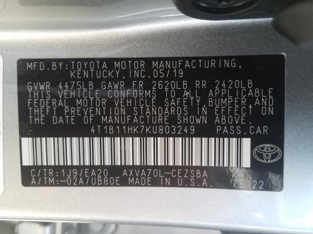 Photo 9 VIN: 4T1B11HK7KU803249 - TOYOTA CAMRY L 