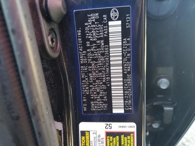 Photo 11 VIN: 4T1B11HK7KU823663 - TOYOTA CAMRY L 