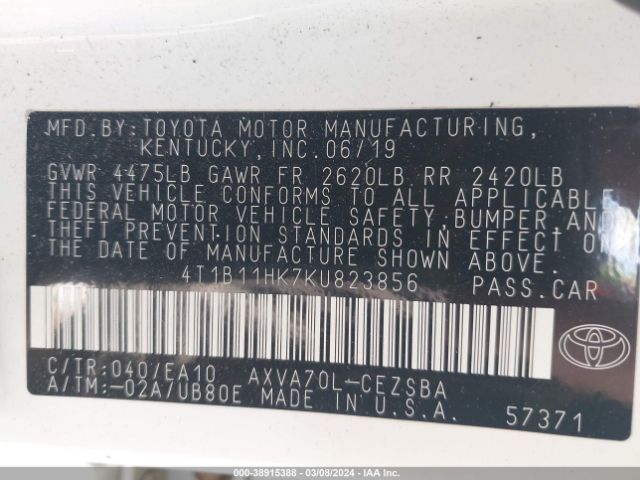 Photo 8 VIN: 4T1B11HK7KU823856 - TOYOTA CAMRY 