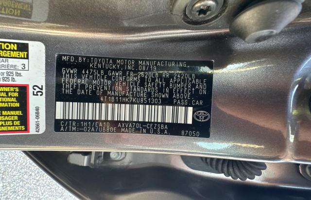 Photo 9 VIN: 4T1B11HK7KU851303 - TOYOTA CAMRY 