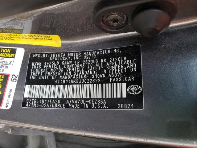 Photo 9 VIN: 4T1B11HK8JU022822 - TOYOTA CAMRY L 