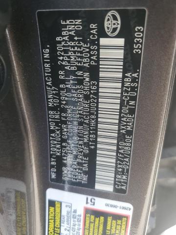 Photo 11 VIN: 4T1B11HK8JU027163 - TOYOTA CAMRY L 