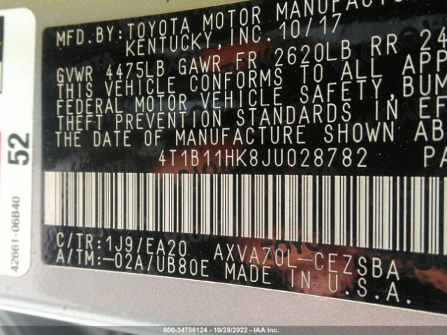 Photo 8 VIN: 4T1B11HK8JU028782 - TOYOTA CAMRY 