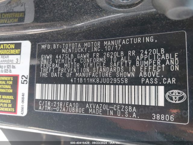 Photo 8 VIN: 4T1B11HK8JU029558 - TOYOTA CAMRY 