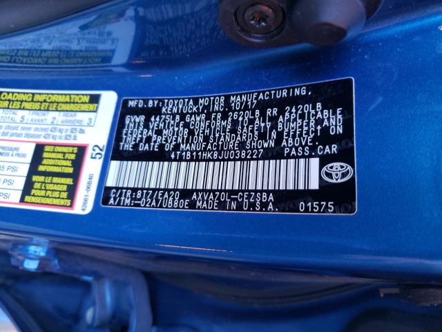 Photo 9 VIN: 4T1B11HK8JU038227 - TOYOTA CAMRY L 