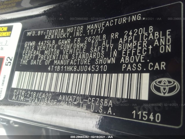 Photo 8 VIN: 4T1B11HK8JU045310 - TOYOTA CAMRY 