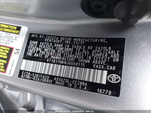 Photo 8 VIN: 4T1B11HK8JU049115 - TOYOTA CAMRY 