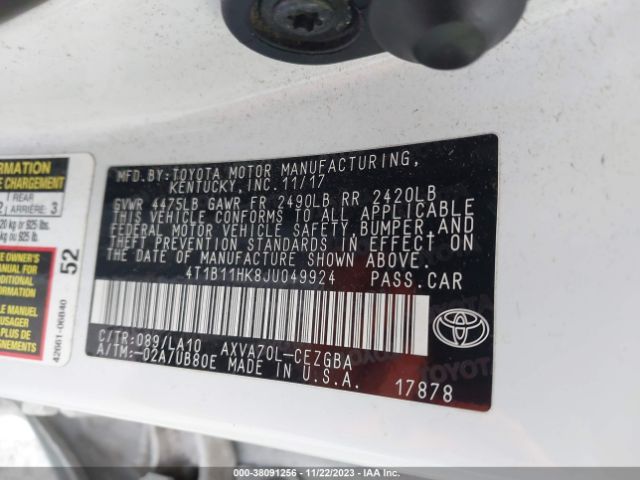 Photo 8 VIN: 4T1B11HK8JU049924 - TOYOTA CAMRY 