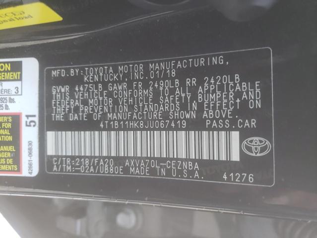 Photo 11 VIN: 4T1B11HK8JU067419 - TOYOTA CAMRY L 