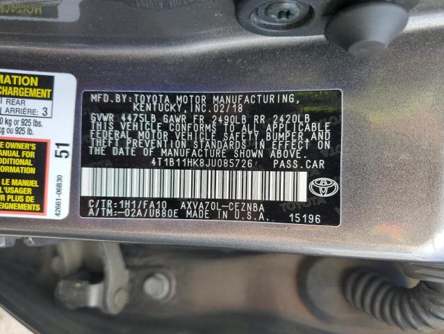 Photo 12 VIN: 4T1B11HK8JU085726 - TOYOTA CAMRY 